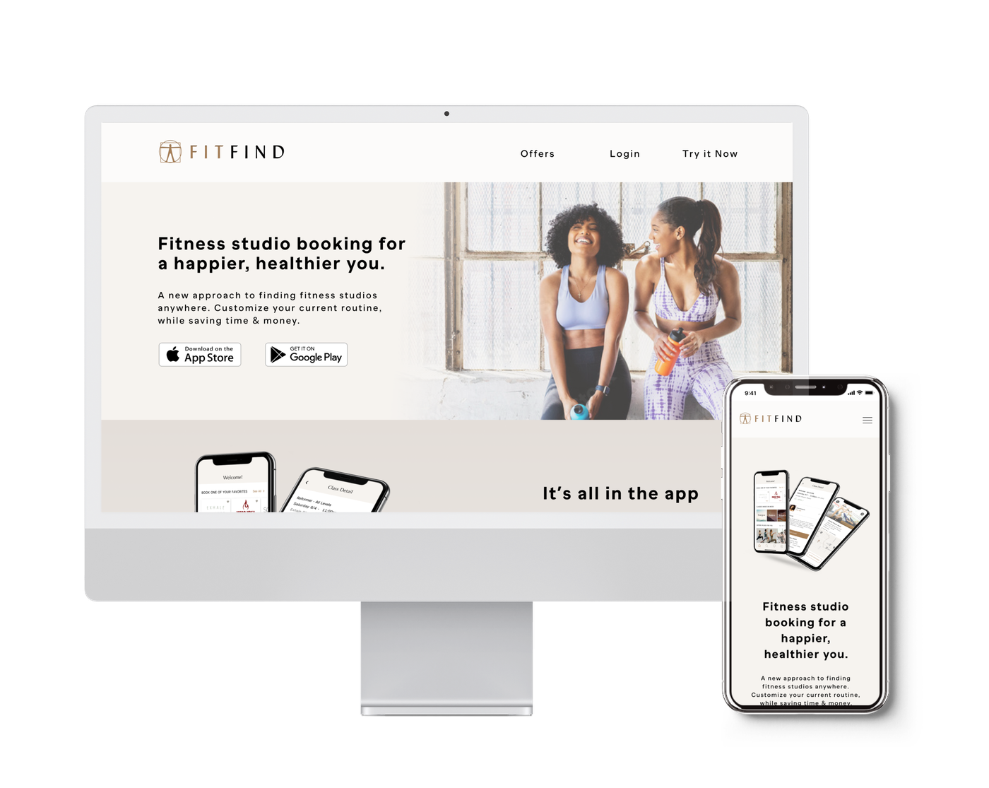 FITFIND marketing website shown in context