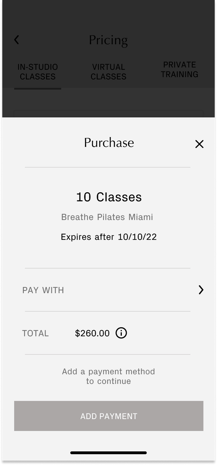 Greyscale class purchase modal
