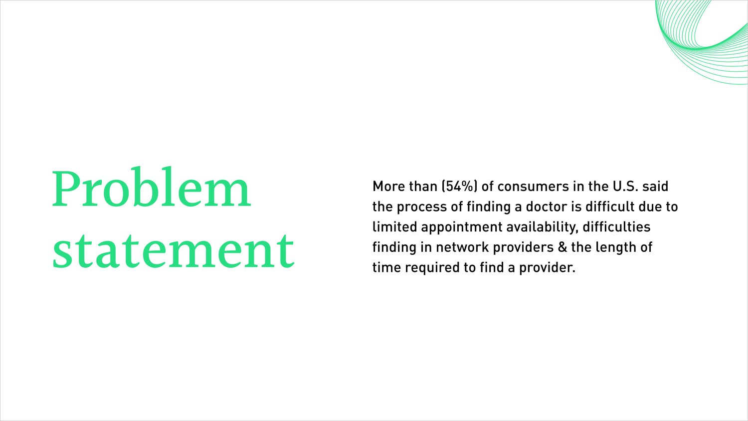 Problem statement: more than 54% of consumers said finding a doctor is difficult