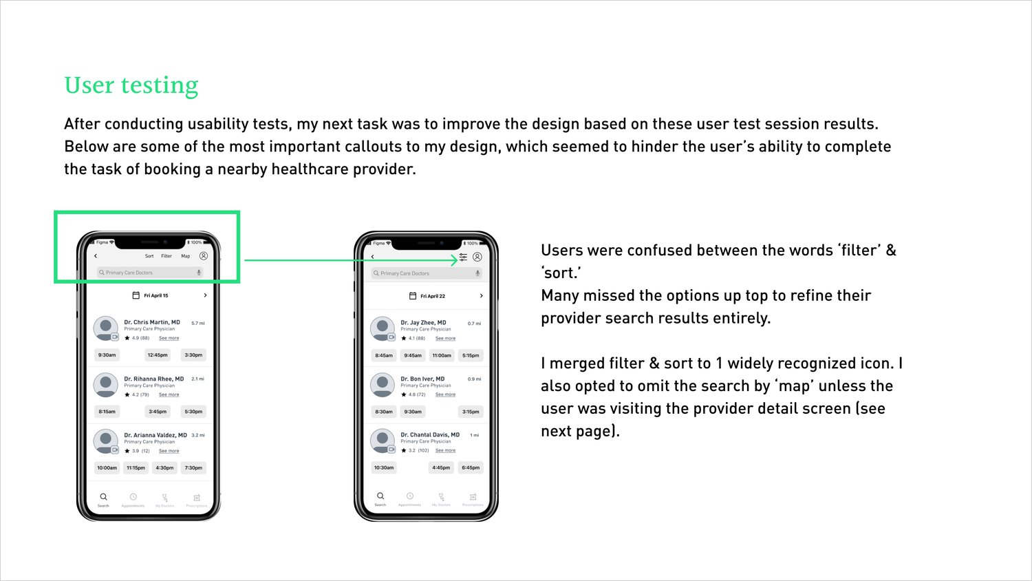 User testing callouts: merging filter and sort into one control