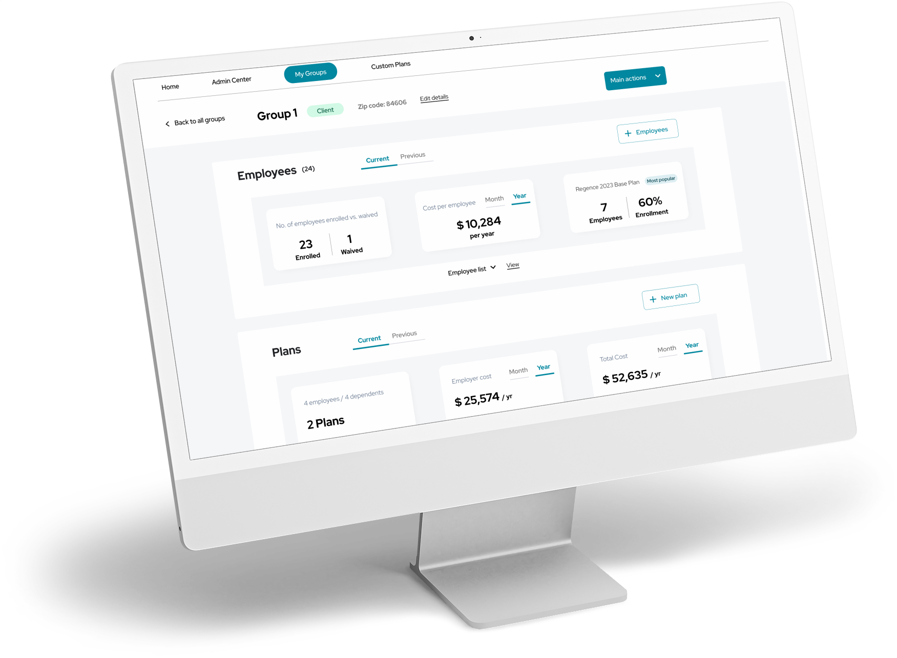 Broker platform group dashboard on an iMac