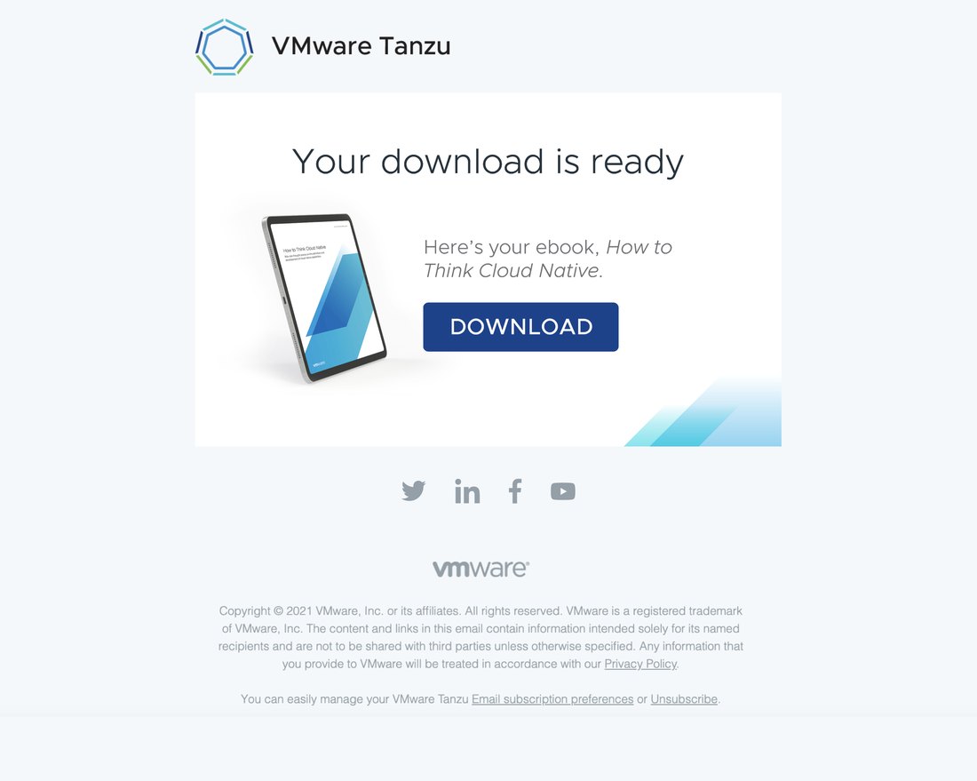 VMware Tanzu ABM email design with download-ready ebook